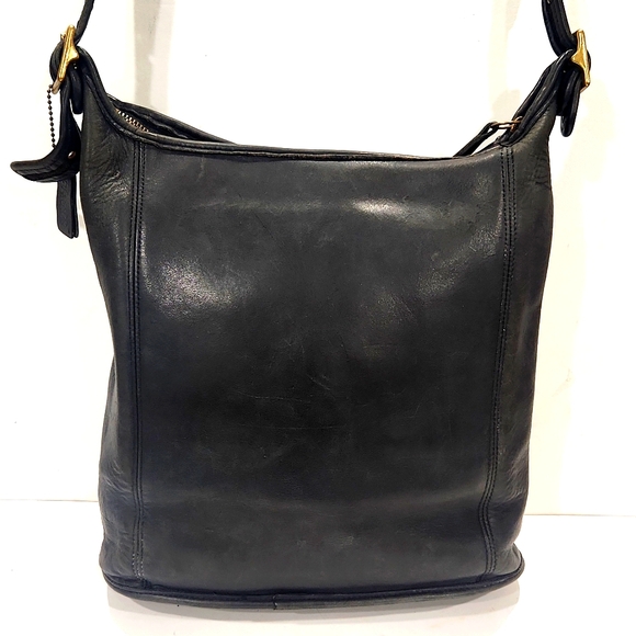 Vintage Coach Slim Black Leather Duffle Tote Shoulder Bag 9060 - Picture 3 of 16